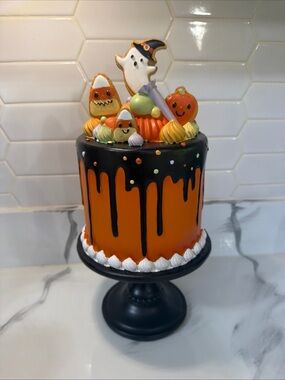 Halloween Orange & Black Drip Cake Topper Set by